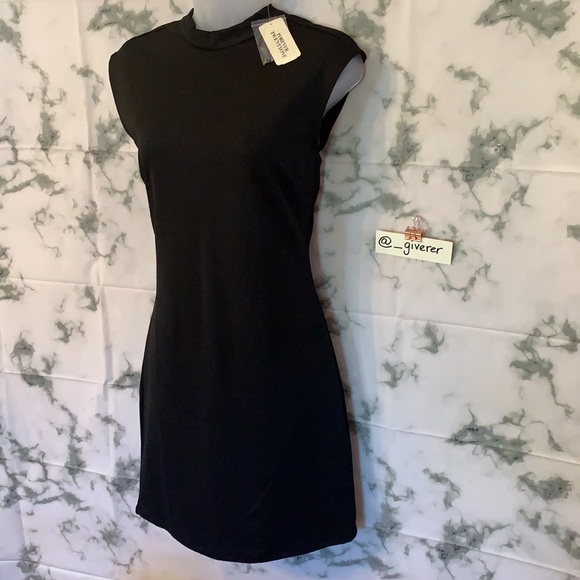 NWT Large High Neck Sleeveless Black Seamed Knit Bodycon Mini Dress - Picture 3 of 14